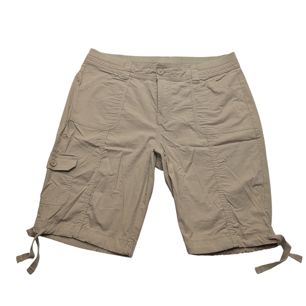 Y2K St. Johns Bay Cargo Shorts Womens 10 Tan Khaki Utility Drawstring Hem Cotton